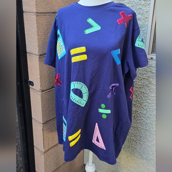 really rex boutique Tops - Really Rex Boutique Navy Math Symbols Sequin Graphic Tee NWOT